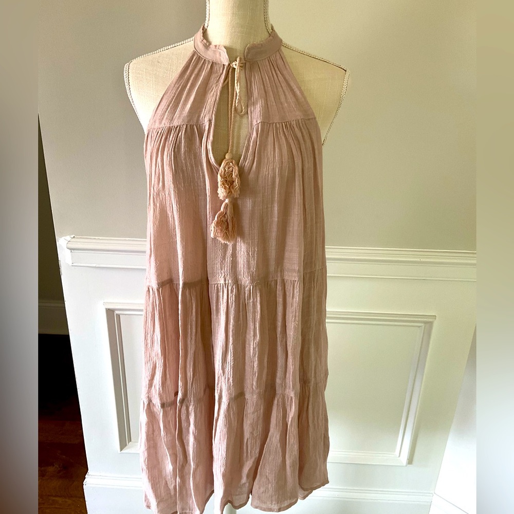 Blush Textured Sleeveless Midi Swing Dress Size - L